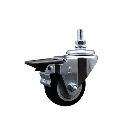 Service Caster 3 Inch Black Polyurethane 10 MM Threaded Stem Caster with Brake SCC-TS20S314-PPUB-BLK-PLB-M1015